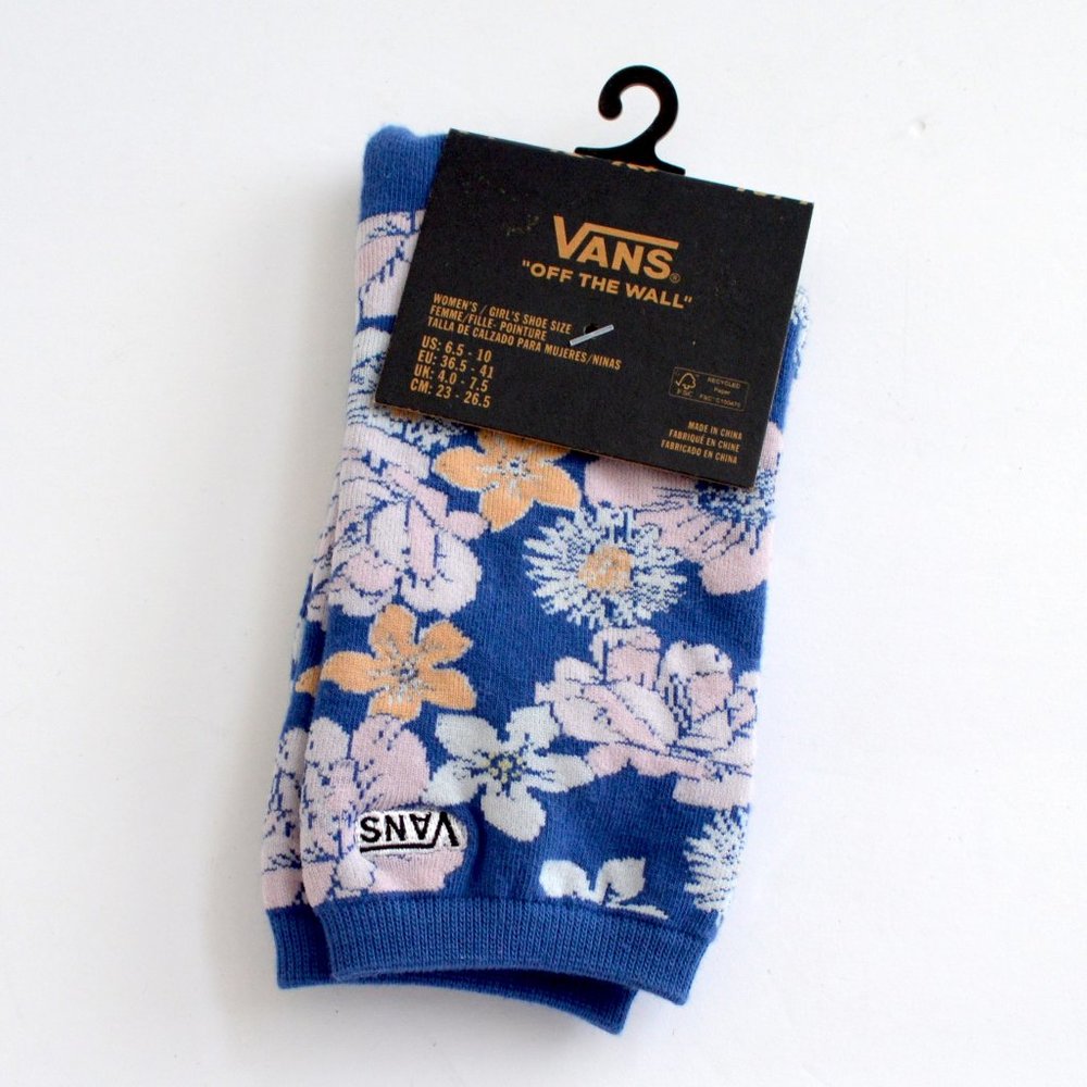 VANS CREW FLORAL SOCKS BLUE AND PINK SIZE 6.5-10 NEW ADULT